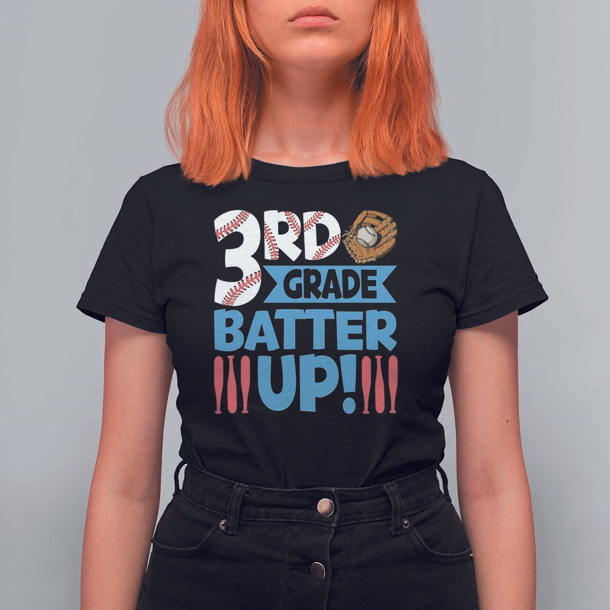 Back To School Baseball T Shirt For Women 3RD Grade Batter Up Glove Bat Ball - Wonder Print Shop
