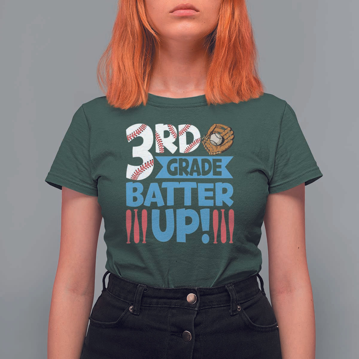 Back To School Baseball T Shirt For Women 3RD Grade Batter Up Glove Bat Ball - Wonder Print Shop