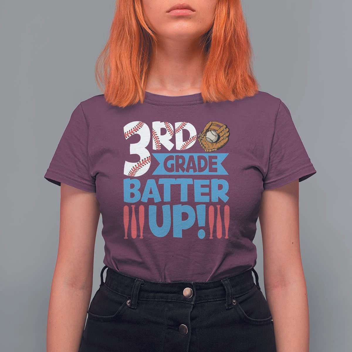 Back To School Baseball T Shirt For Women 3RD Grade Batter Up Glove Bat Ball - Wonder Print Shop