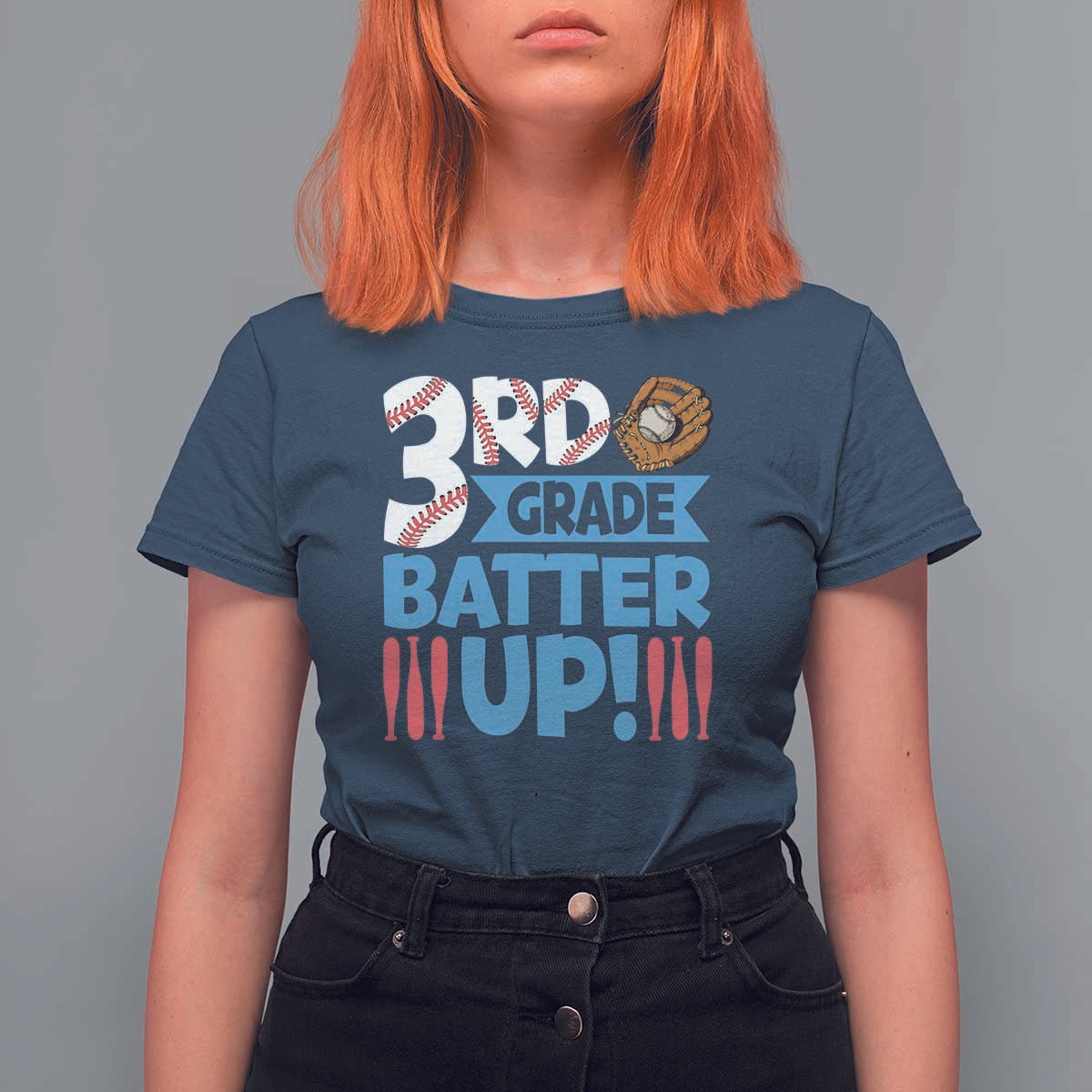 Back To School Baseball T Shirt For Women 3RD Grade Batter Up Glove Bat Ball - Wonder Print Shop