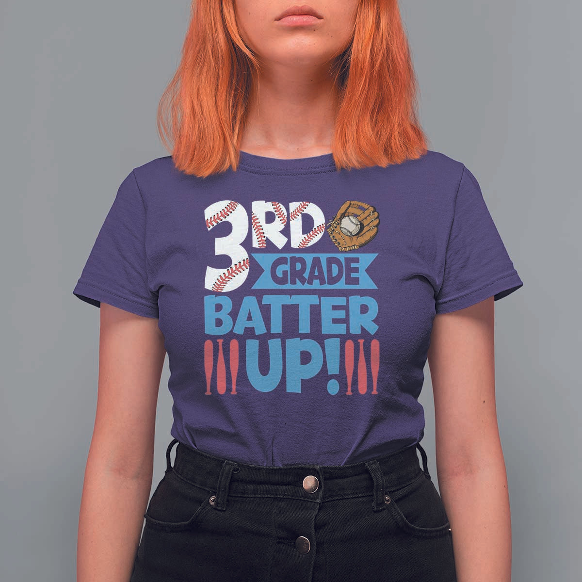 Back To School Baseball T Shirt For Women 3RD Grade Batter Up Glove Bat Ball - Wonder Print Shop