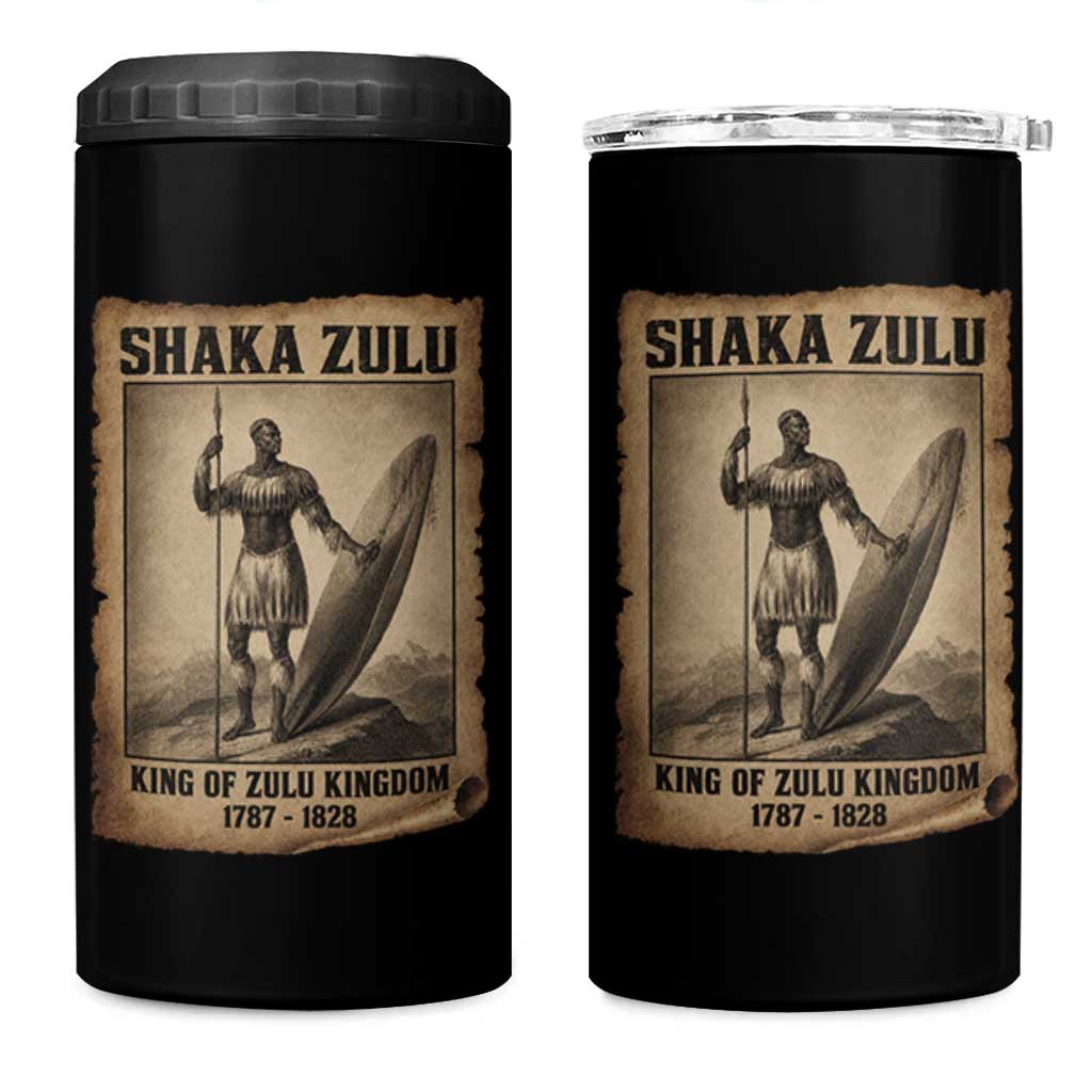 Shaka Zulu 4 in 1 Can Cooler Tumbler King of Zulu Kingdom Indigenous African Tribe