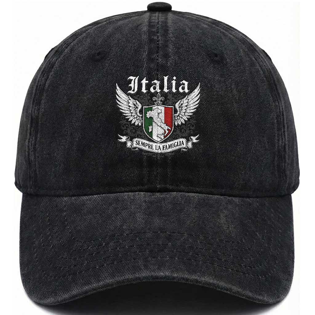 Italy Italia Sempre La Famiglia Washed Cotton Baseball Cap Family Is Everything Italian Saying