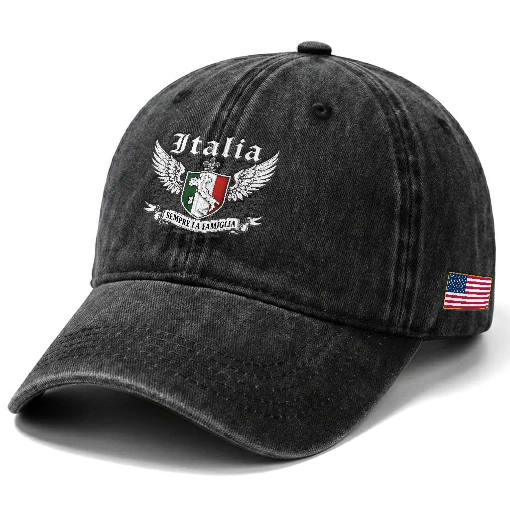 Italy Italia Sempre La Famiglia Washed Cotton Baseball Cap Family Is Everything Italian Saying