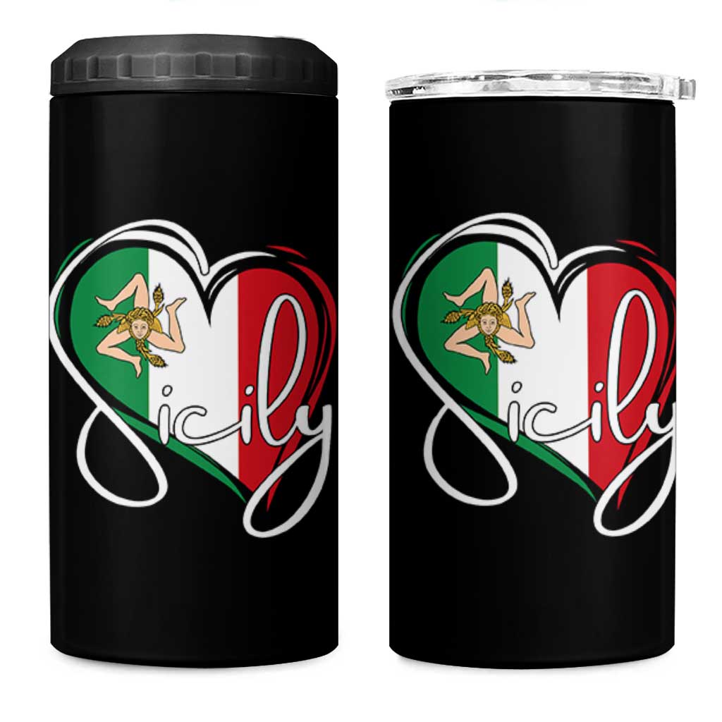 Sicily Palermo Italy Medusa Sicilia Heart Italian Flag 4 in 1 Can Cooler Tumbler - Wonder Print Shop