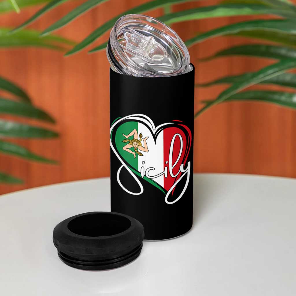 Sicily Palermo Italy Medusa Sicilia Heart Italian Flag 4 in 1 Can Cooler Tumbler - Wonder Print Shop