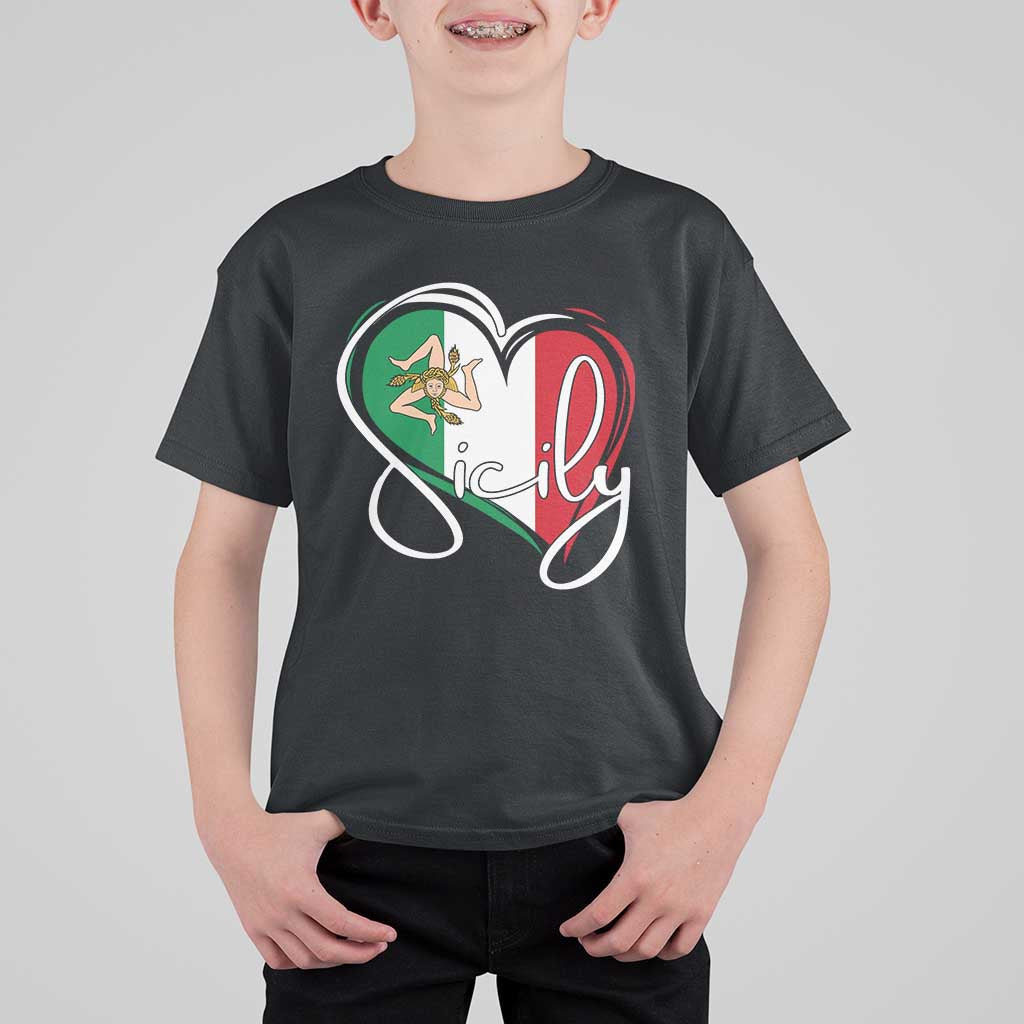 Sicily Palermo Italy Medusa Sicilia Heart Italian Flag T Shirt For Kid - Wonder Print Shop