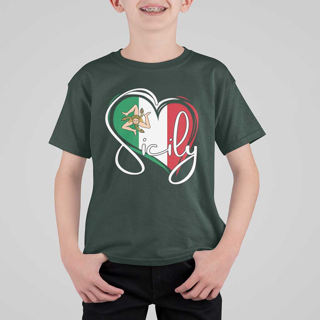 Sicily Palermo Italy Medusa Sicilia Heart Italian Flag T Shirt For Kid - Wonder Print Shop