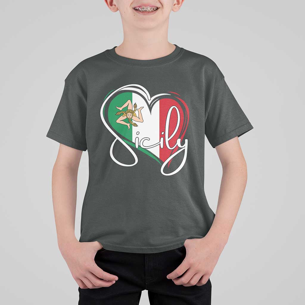 Sicily Palermo Italy Medusa Sicilia Heart Italian Flag T Shirt For Kid - Wonder Print Shop