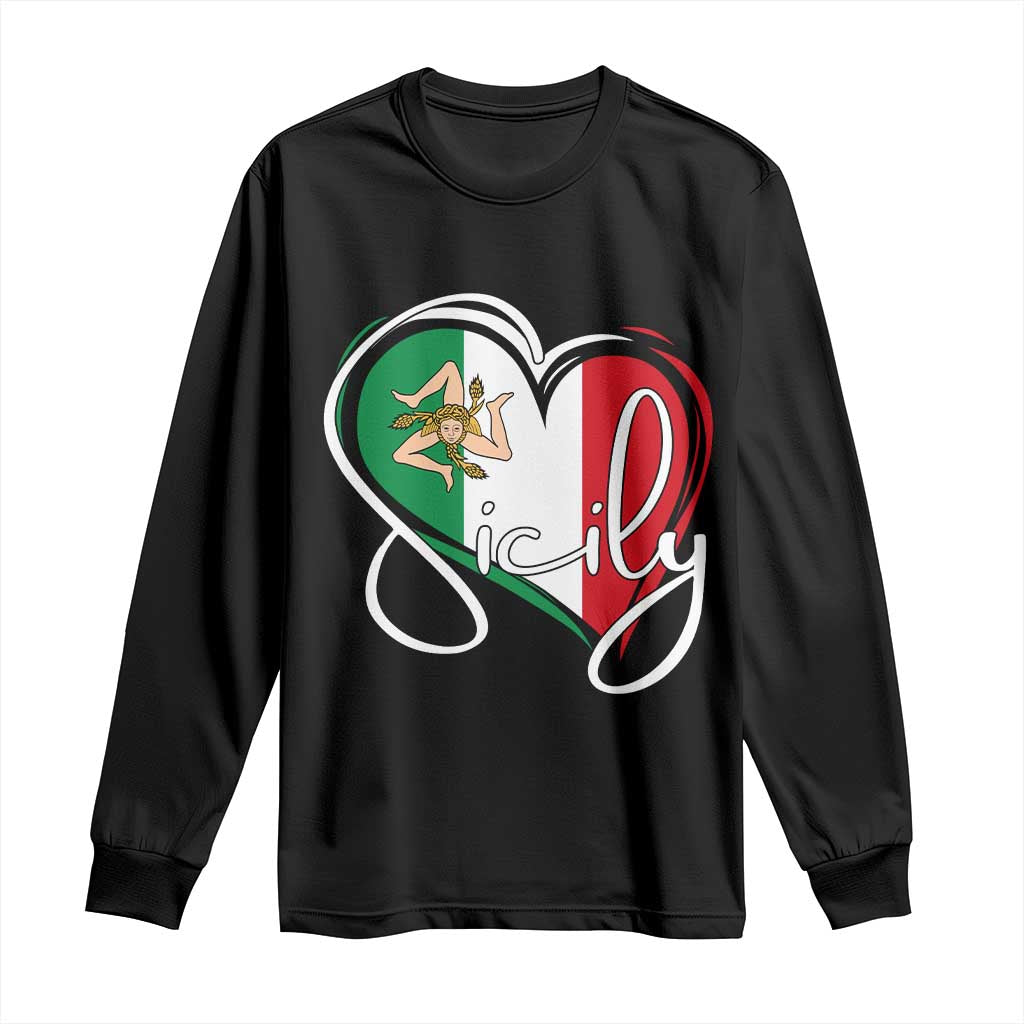 Sicily Palermo Italy Medusa Sicilia Heart Italian Flag Long Sleeve Shirt - Wonder Print Shop