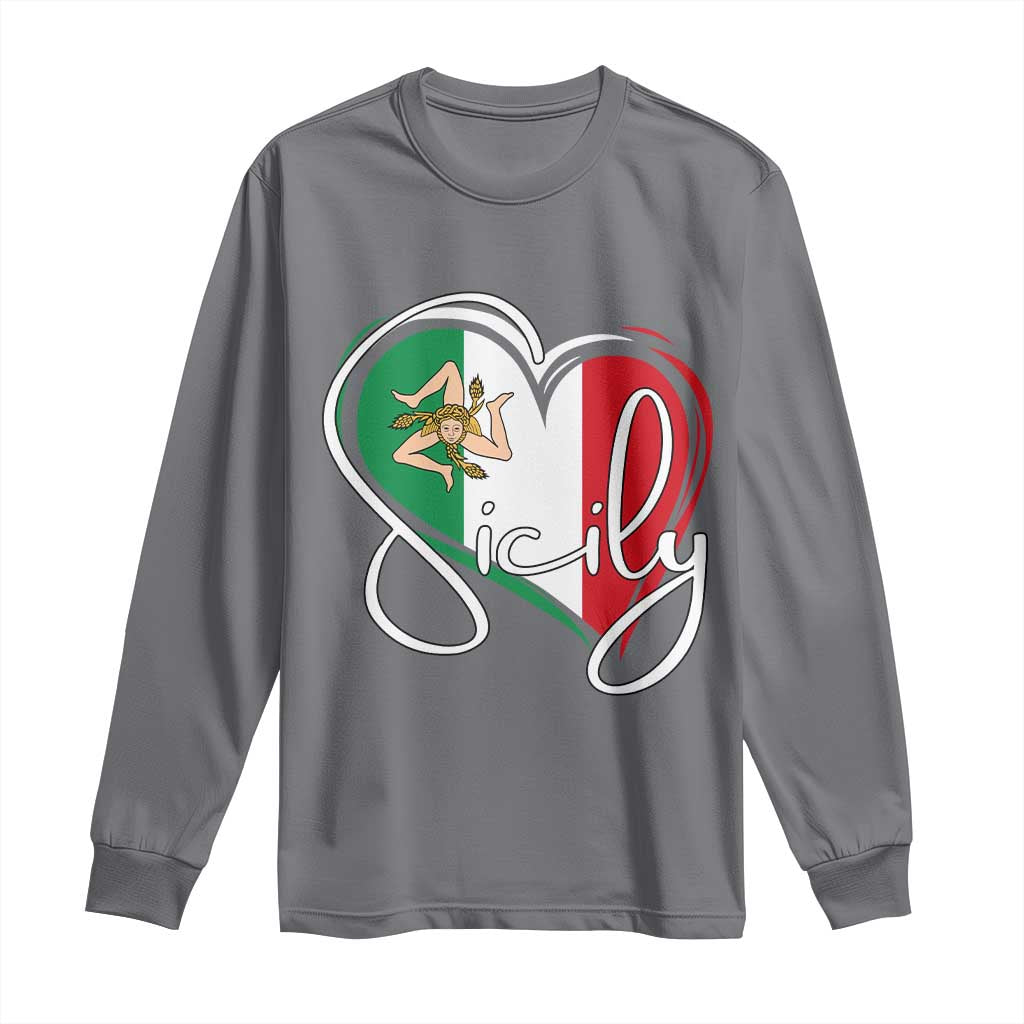 Sicily Palermo Italy Medusa Sicilia Heart Italian Flag Long Sleeve Shirt - Wonder Print Shop
