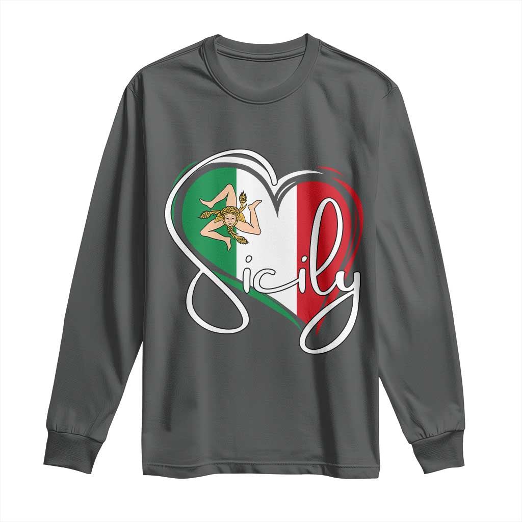 Sicily Palermo Italy Medusa Sicilia Heart Italian Flag Long Sleeve Shirt - Wonder Print Shop