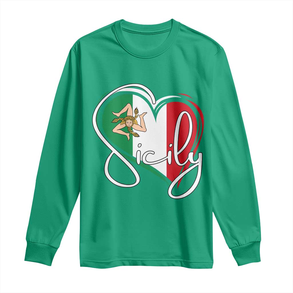 Sicily Palermo Italy Medusa Sicilia Heart Italian Flag Long Sleeve Shirt - Wonder Print Shop
