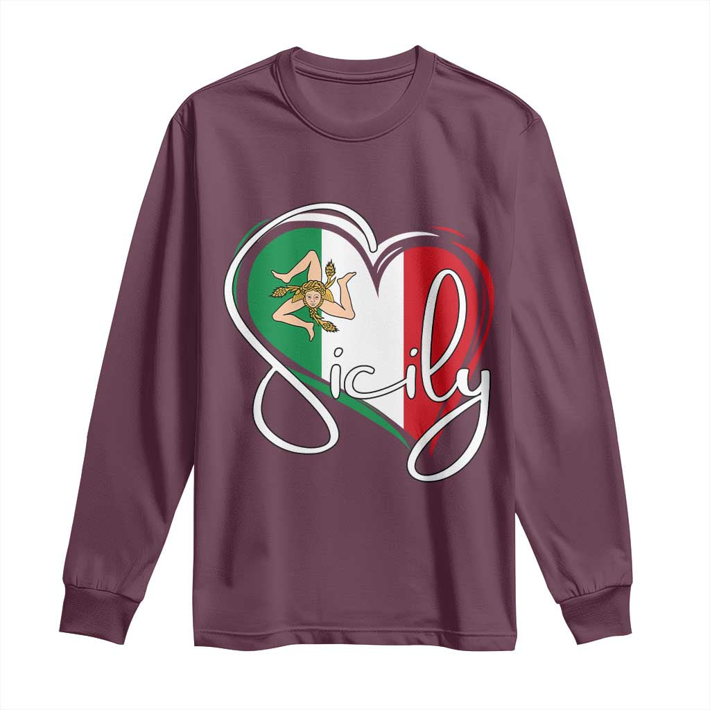 Sicily Palermo Italy Medusa Sicilia Heart Italian Flag Long Sleeve Shirt - Wonder Print Shop