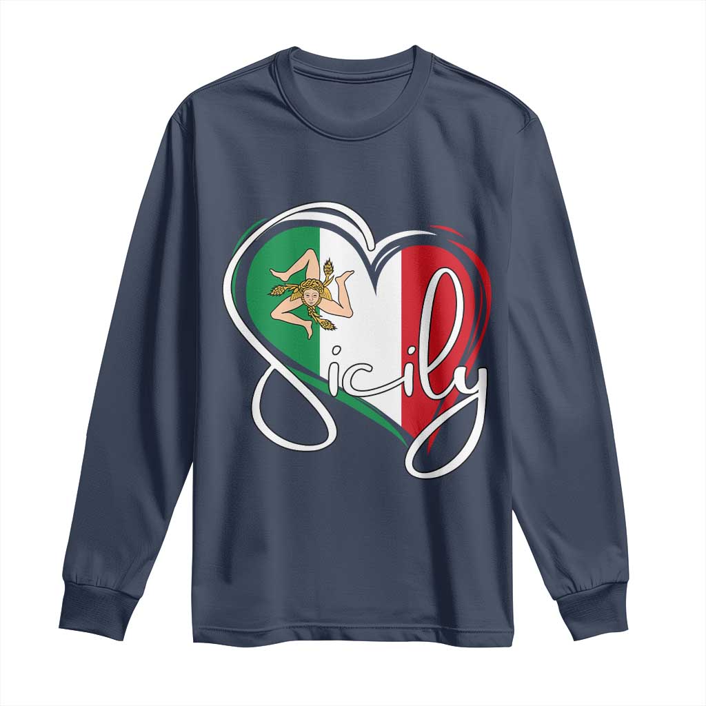 Sicily Palermo Italy Medusa Sicilia Heart Italian Flag Long Sleeve Shirt - Wonder Print Shop