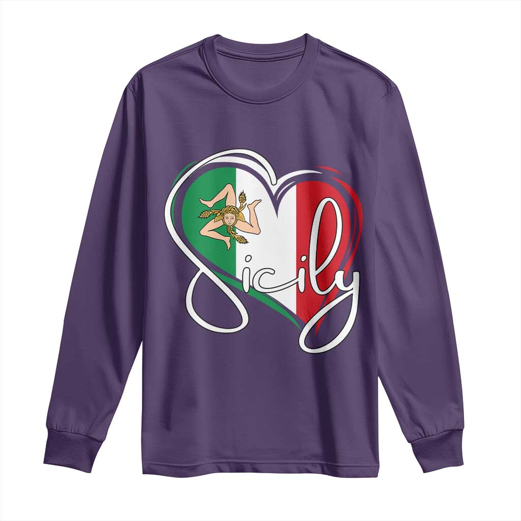 Sicily Palermo Italy Medusa Sicilia Heart Italian Flag Long Sleeve Shirt - Wonder Print Shop