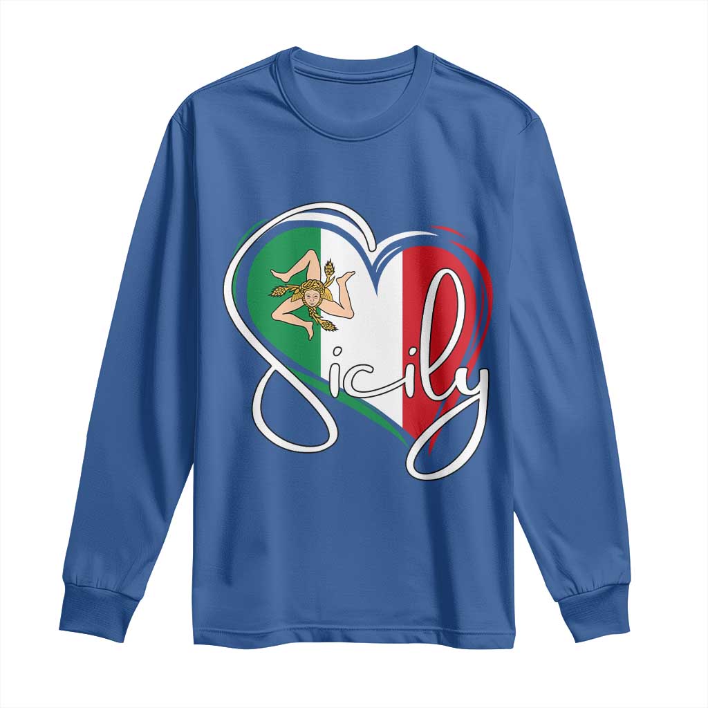 Sicily Palermo Italy Medusa Sicilia Heart Italian Flag Long Sleeve Shirt - Wonder Print Shop