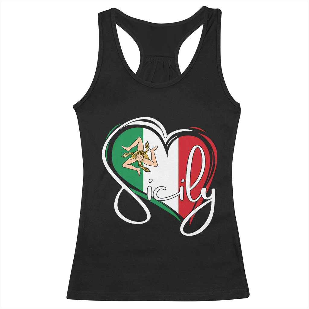 Sicily Palermo Italy Medusa Sicilia Heart Italian Flag Racerback Tank Top - Wonder Print Shop