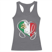 Sicily Palermo Italy Medusa Sicilia Heart Italian Flag Racerback Tank Top - Wonder Print Shop