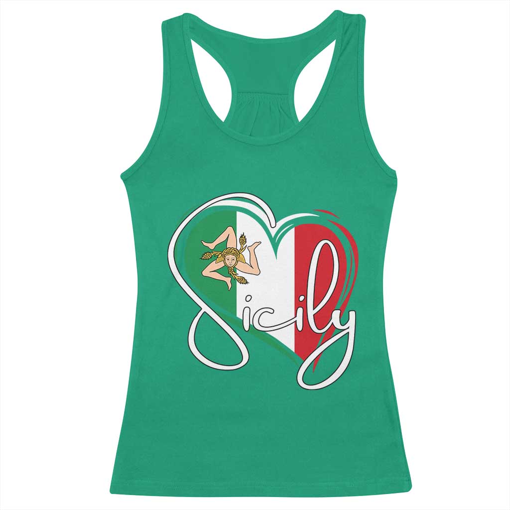 Sicily Palermo Italy Medusa Sicilia Heart Italian Flag Racerback Tank Top - Wonder Print Shop