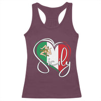 Sicily Palermo Italy Medusa Sicilia Heart Italian Flag Racerback Tank Top - Wonder Print Shop