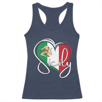 Sicily Palermo Italy Medusa Sicilia Heart Italian Flag Racerback Tank Top - Wonder Print Shop