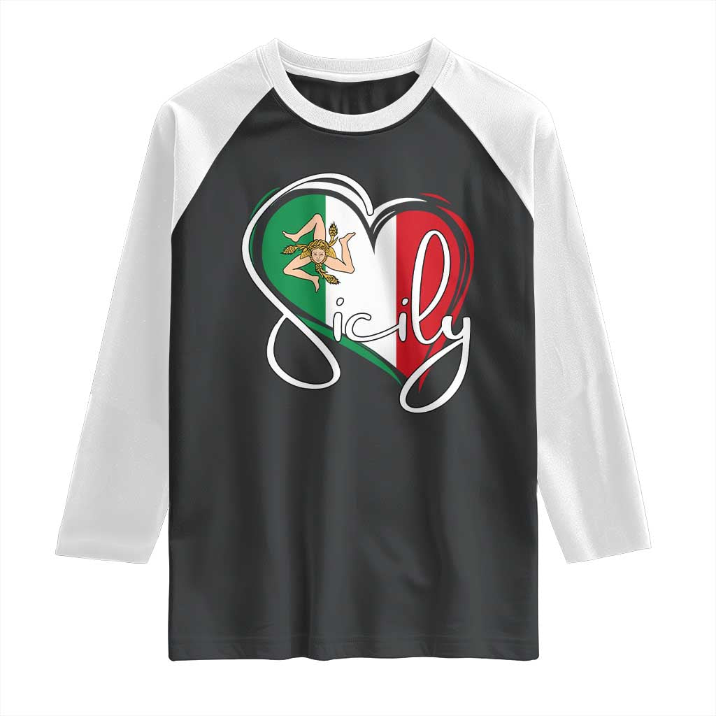 Sicily Palermo Italy Medusa Sicilia Heart Italian Flag Raglan Shirt - Wonder Print Shop