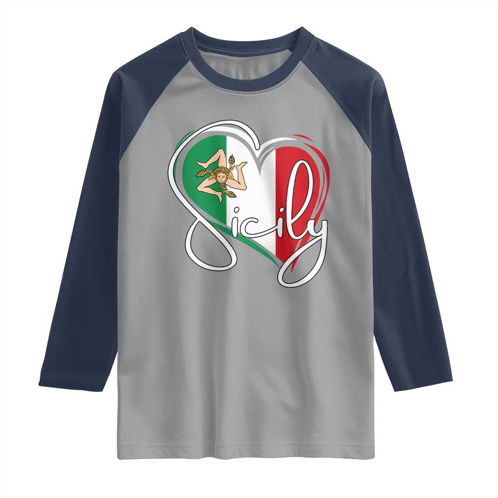Sicily Palermo Italy Medusa Sicilia Heart Italian Flag Raglan Shirt - Wonder Print Shop