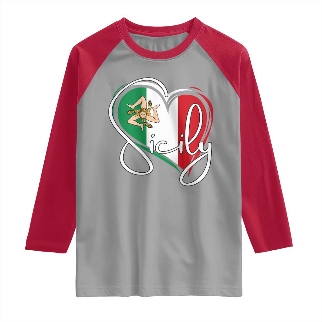 Sicily Palermo Italy Medusa Sicilia Heart Italian Flag Raglan Shirt - Wonder Print Shop