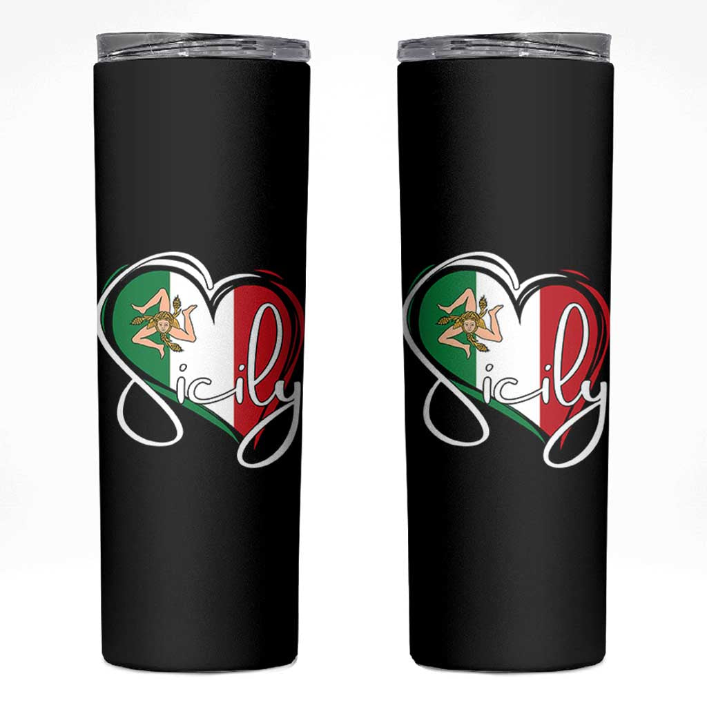 Sicily Palermo Italy Medusa Sicilia Heart Italian Flag Skinny Tumbler - Wonder Print Shop
