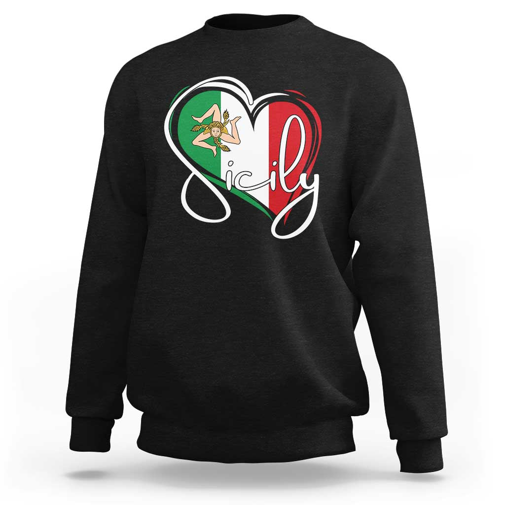 Sicily Palermo Italy Medusa Sicilia Heart Italian Flag Sweatshirt - Wonder Print Shop