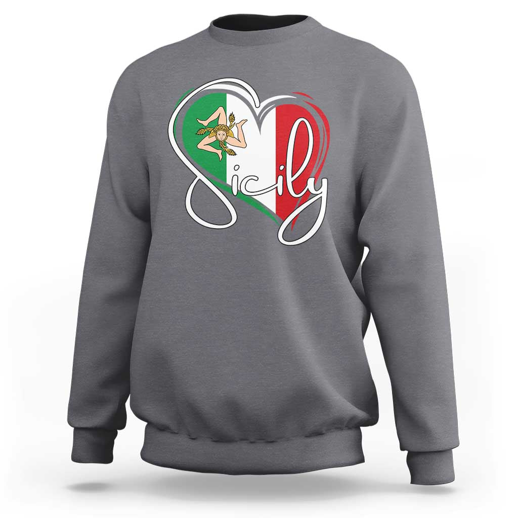 Sicily Palermo Italy Medusa Sicilia Heart Italian Flag Sweatshirt - Wonder Print Shop