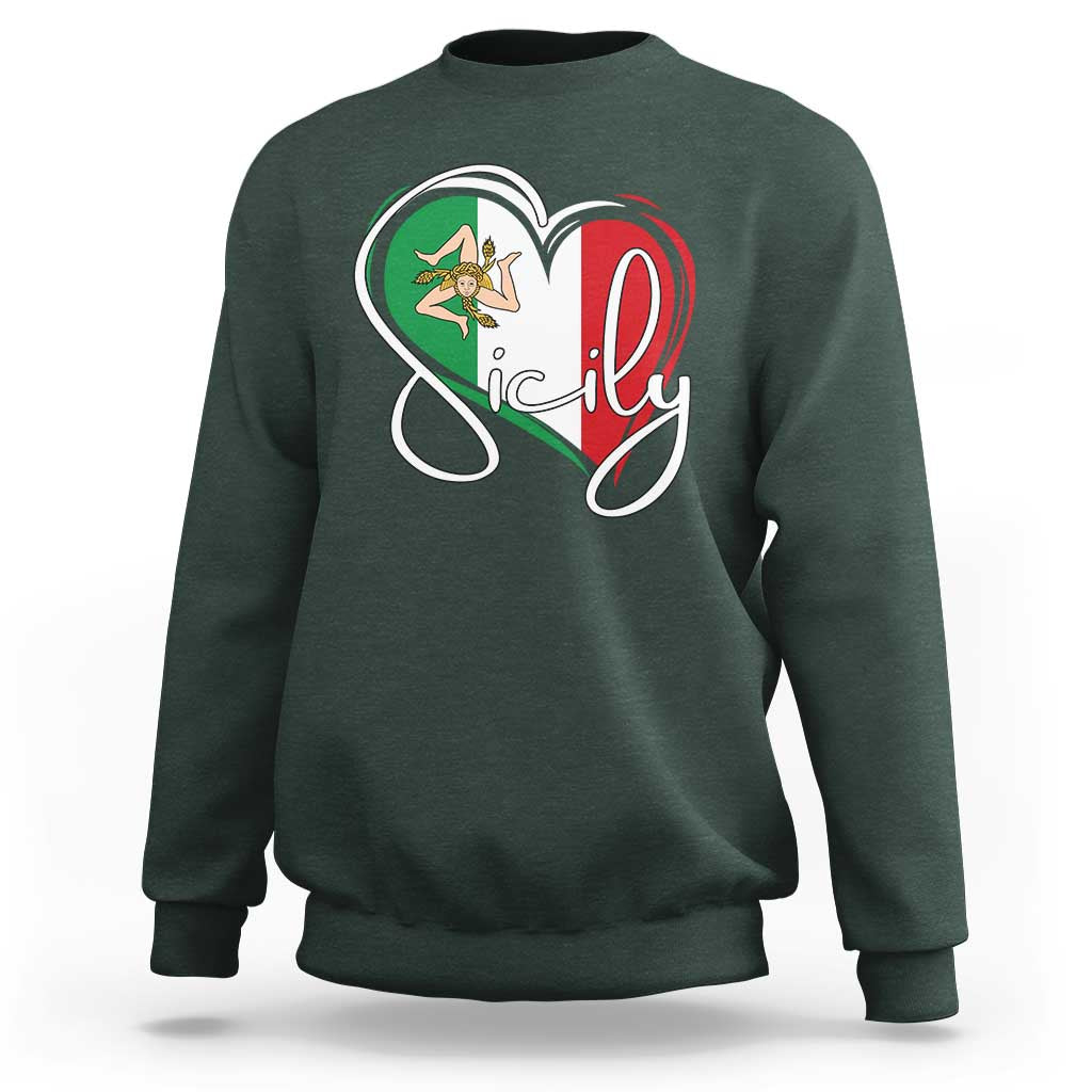 Sicily Palermo Italy Medusa Sicilia Heart Italian Flag Sweatshirt - Wonder Print Shop