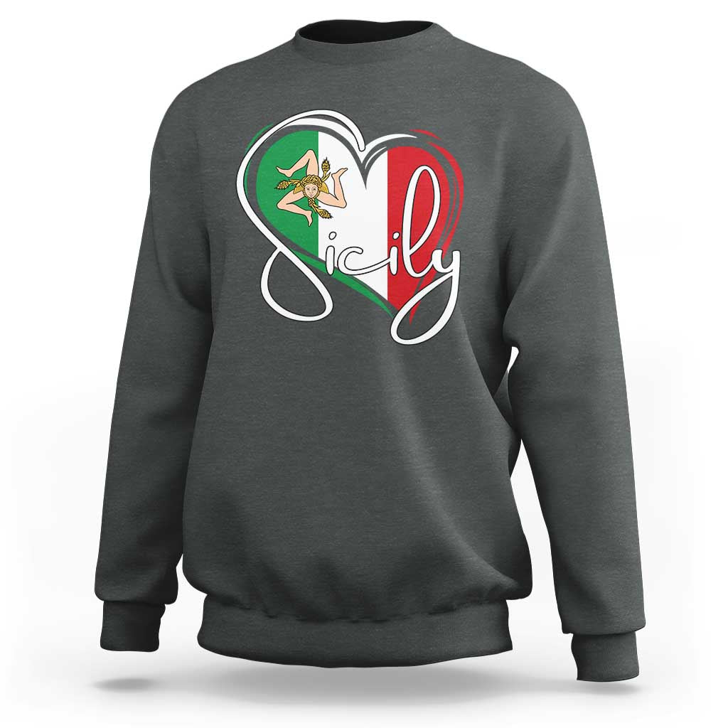 Sicily Palermo Italy Medusa Sicilia Heart Italian Flag Sweatshirt - Wonder Print Shop