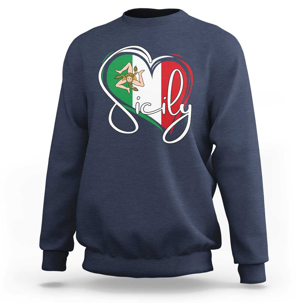 Sicily Palermo Italy Medusa Sicilia Heart Italian Flag Sweatshirt - Wonder Print Shop