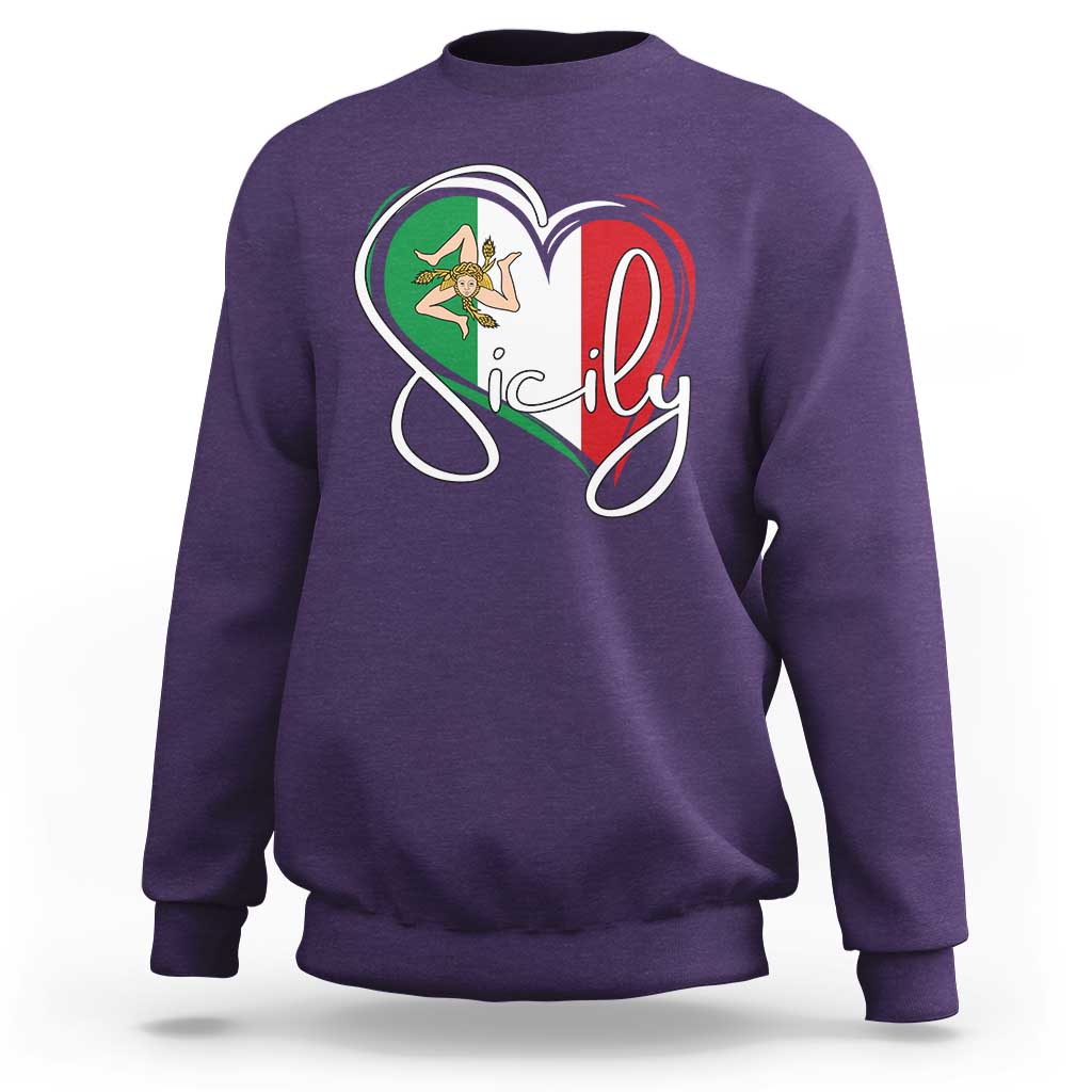 Sicily Palermo Italy Medusa Sicilia Heart Italian Flag Sweatshirt - Wonder Print Shop