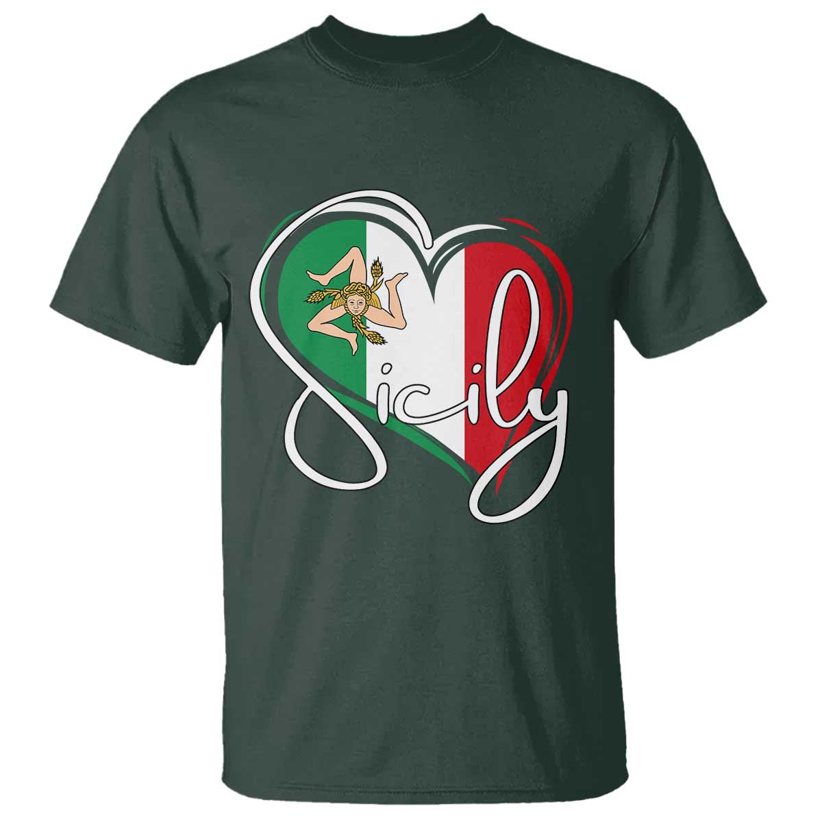 Sicily Palermo Italy Medusa Sicilia Heart Italian Flag T Shirt - Wonder Print Shop