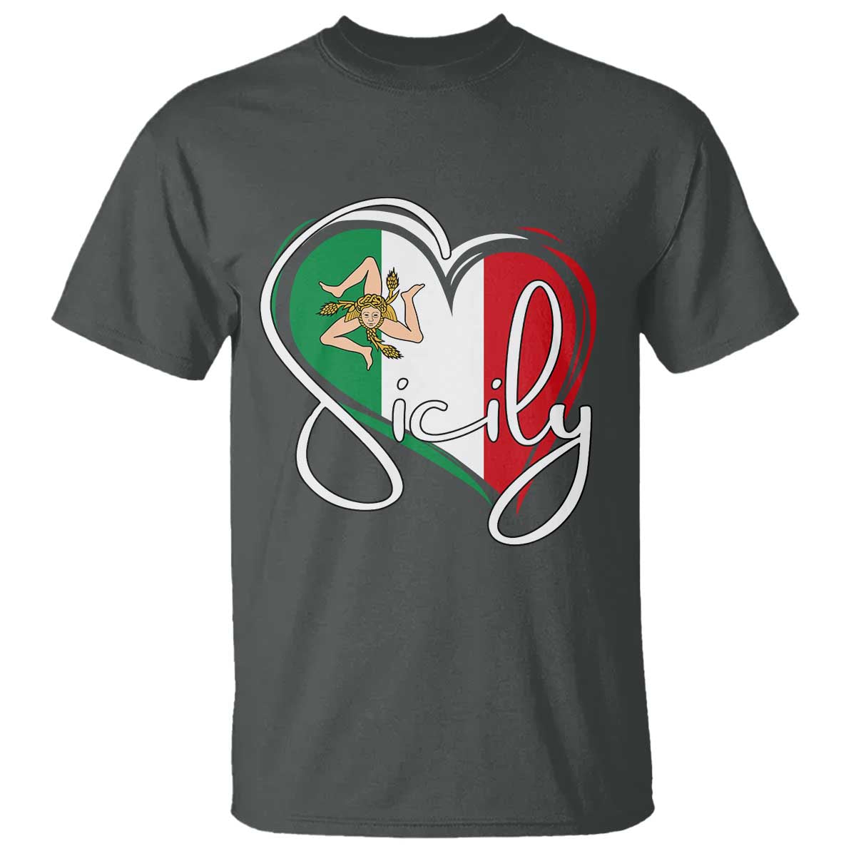 Sicily Palermo Italy Medusa Sicilia Heart Italian Flag T Shirt - Wonder Print Shop