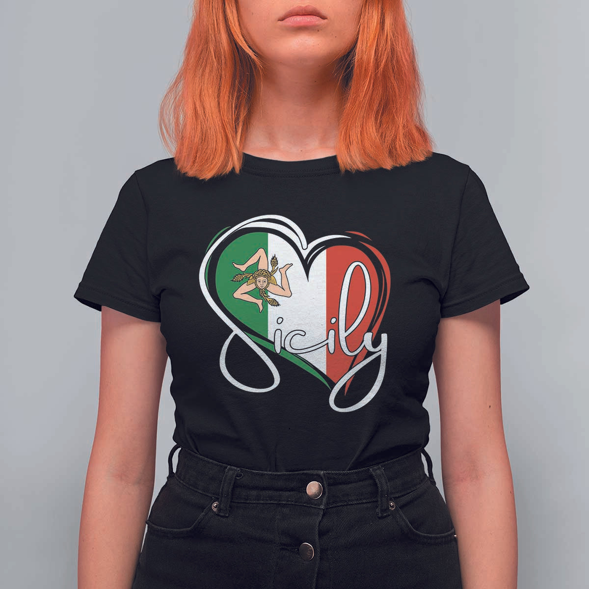 Sicily Palermo Italy Medusa Sicilia Heart Italian Flag T Shirt For Women - Wonder Print Shop