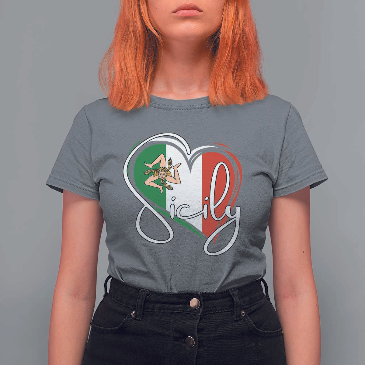 Sicily Palermo Italy Medusa Sicilia Heart Italian Flag T Shirt For Women - Wonder Print Shop