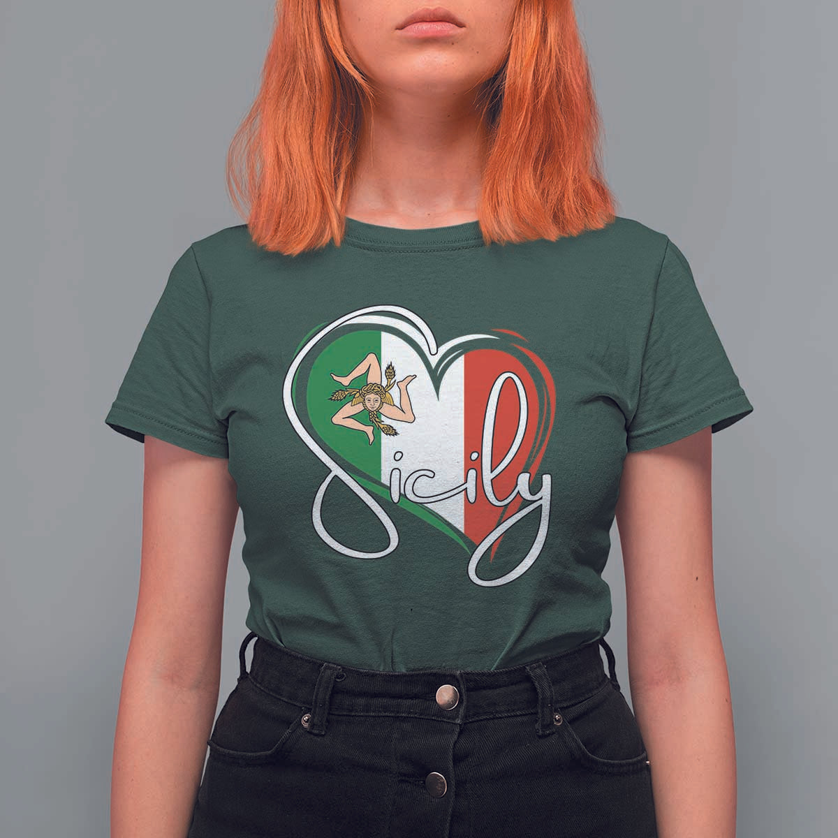 Sicily Palermo Italy Medusa Sicilia Heart Italian Flag T Shirt For Women - Wonder Print Shop