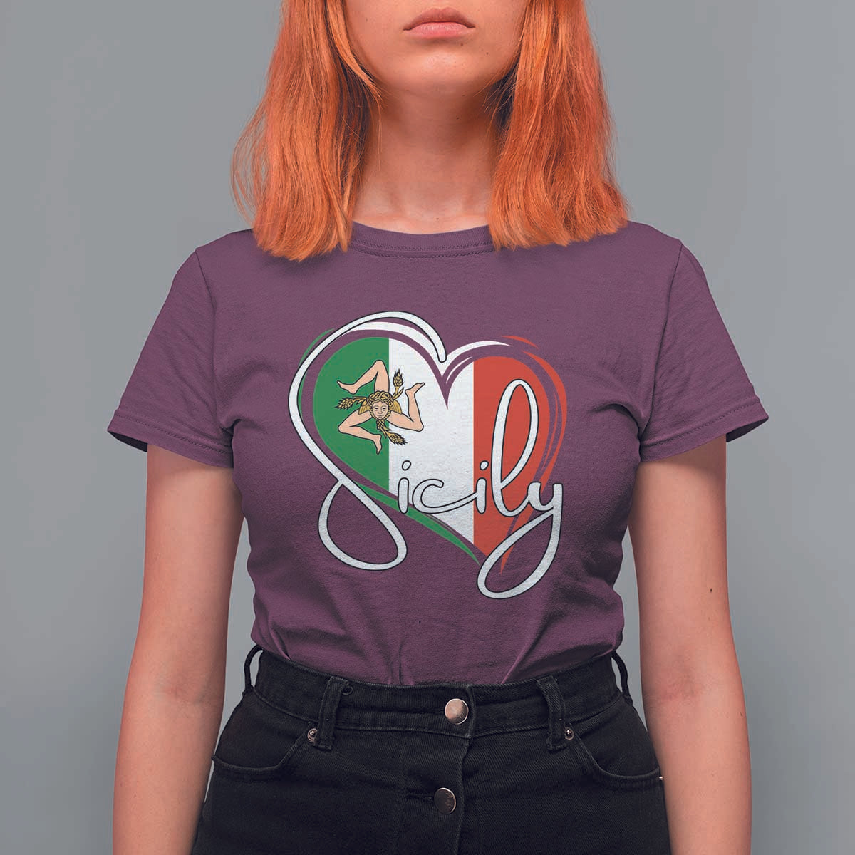 Sicily Palermo Italy Medusa Sicilia Heart Italian Flag T Shirt For Women - Wonder Print Shop