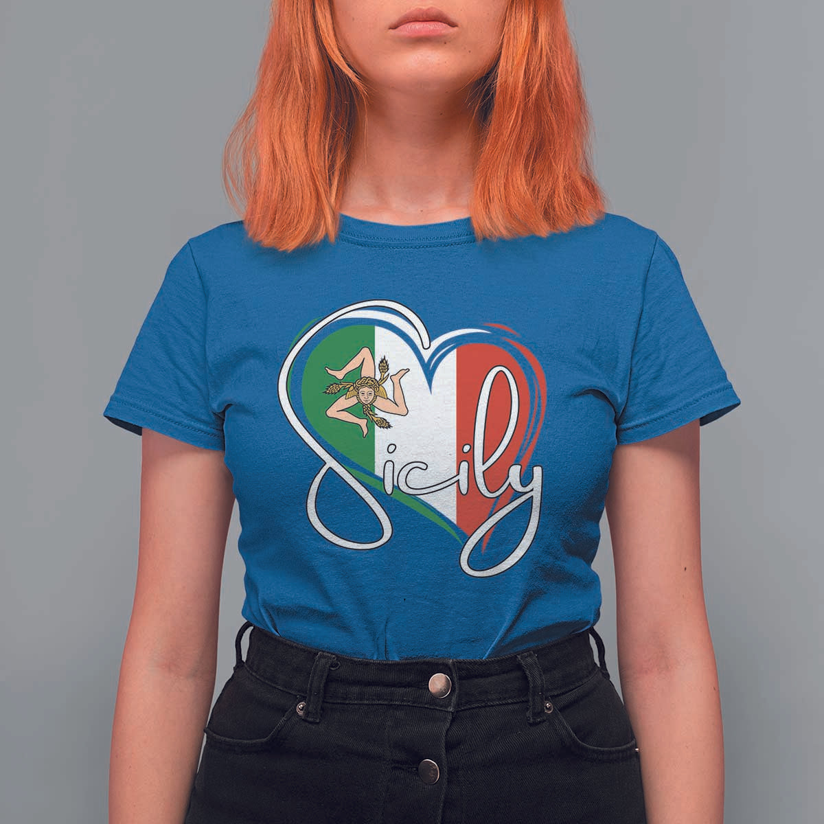 Sicily Palermo Italy Medusa Sicilia Heart Italian Flag T Shirt For Women - Wonder Print Shop