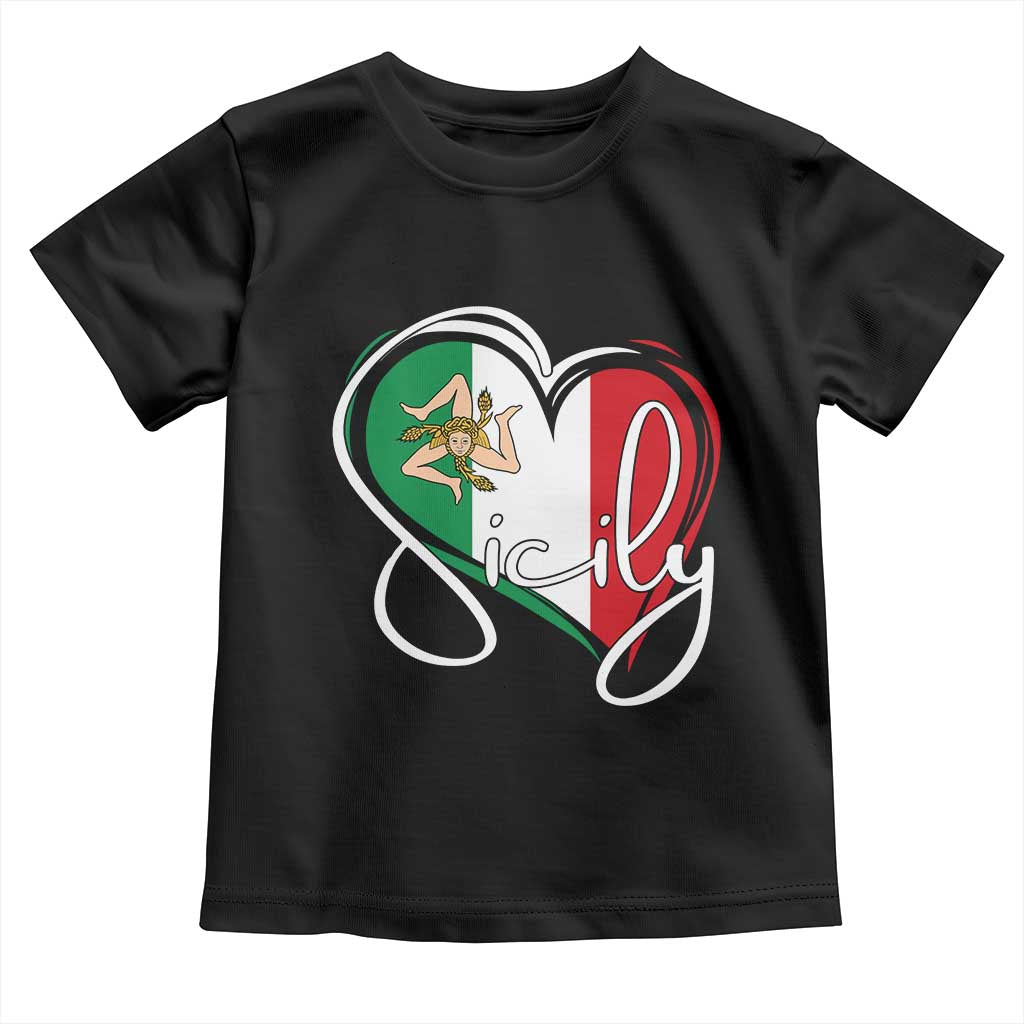 Sicily Palermo Italy Medusa Sicilia Heart Italian Flag Toddler T Shirt - Wonder Print Shop