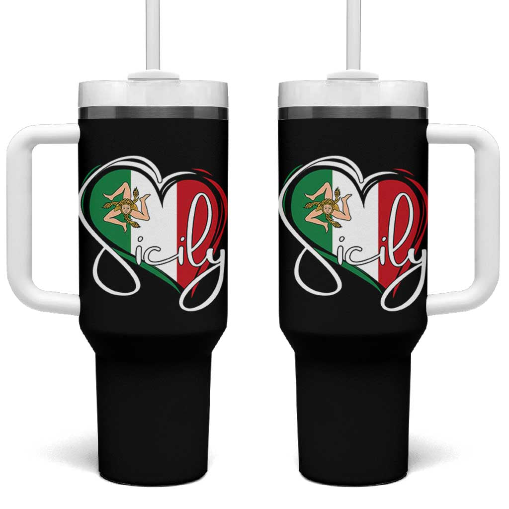 Sicily Palermo Italy Medusa Sicilia Heart Italian Flag Tumbler With Handle - Wonder Print Shop