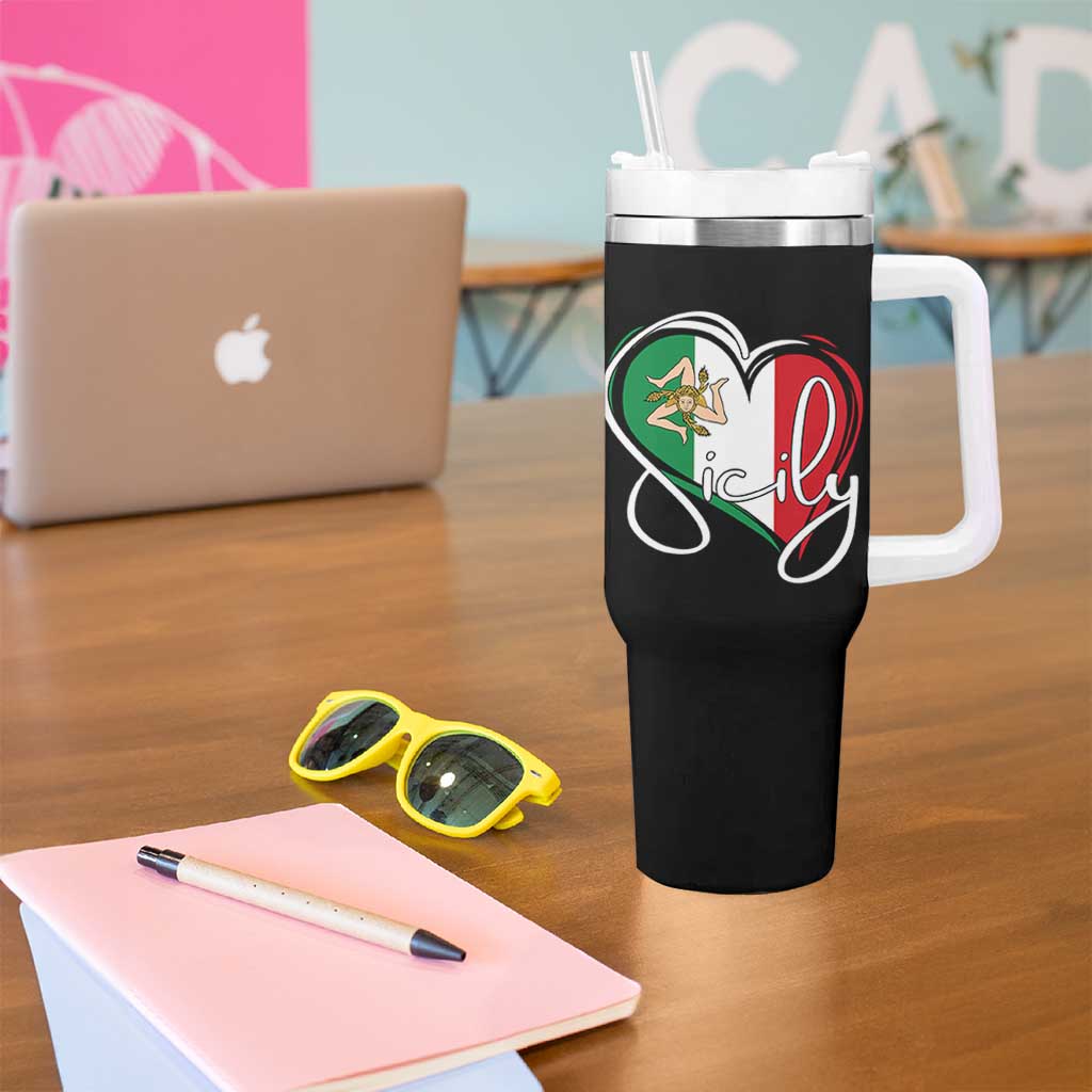 Sicily Palermo Italy Medusa Sicilia Heart Italian Flag Tumbler With Handle - Wonder Print Shop