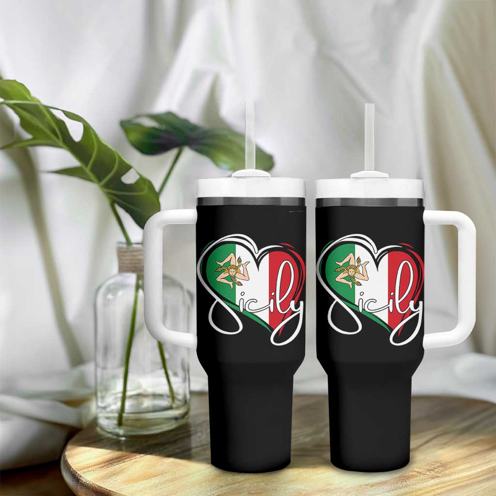 Sicily Palermo Italy Medusa Sicilia Heart Italian Flag Tumbler With Handle - Wonder Print Shop