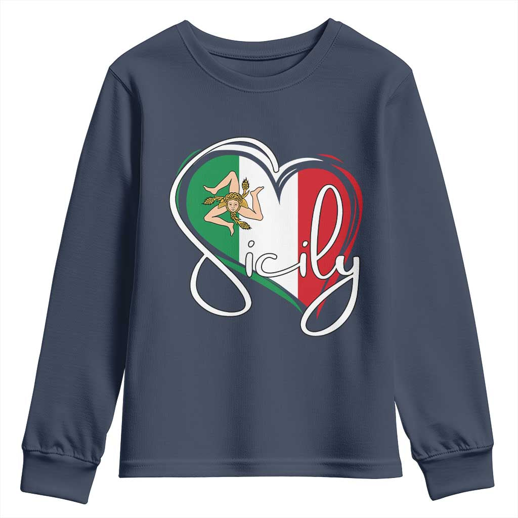 Sicily Palermo Italy Medusa Sicilia Heart Italian Flag Youth Sweatshirt - Wonder Print Shop
