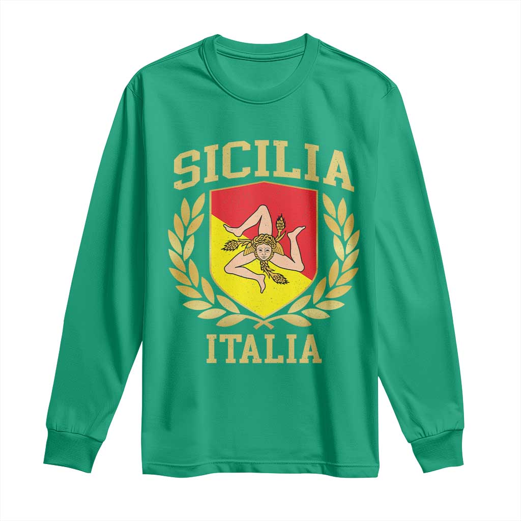 Sicilia Flag Sicily Palermo Italy Triskelion Long Sleeve Shirt - Wonder Print Shop