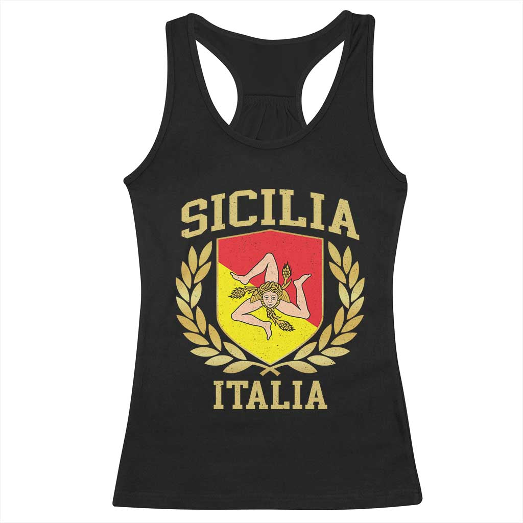 Sicilia Flag Sicily Palermo Italy Triskelion Racerback Tank Top - Wonder Print Shop